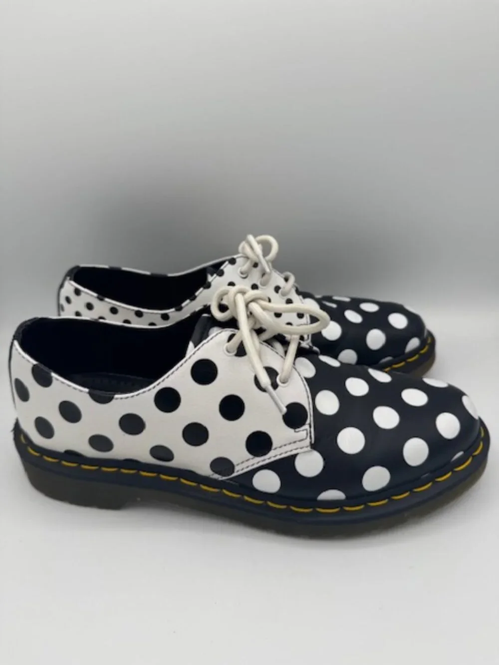 Dr. Martens Meris Black and White Polka Dot Leather Shoes Women's Size 9 - Picture 2 of 8